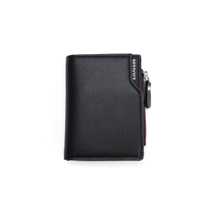 Black Men's Slim Vertical Bifold Wallet - PU Leather Card Holder with Zipper Coin Pocket and ID Window V888-ELOSUNG36225