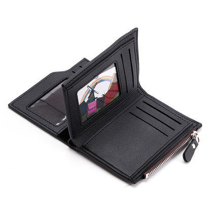 Black Men's Slim Vertical Bifold Wallet - PU Leather Card Holder with Zipper Coin Pocket and ID Window V888-ELOSUNG36225