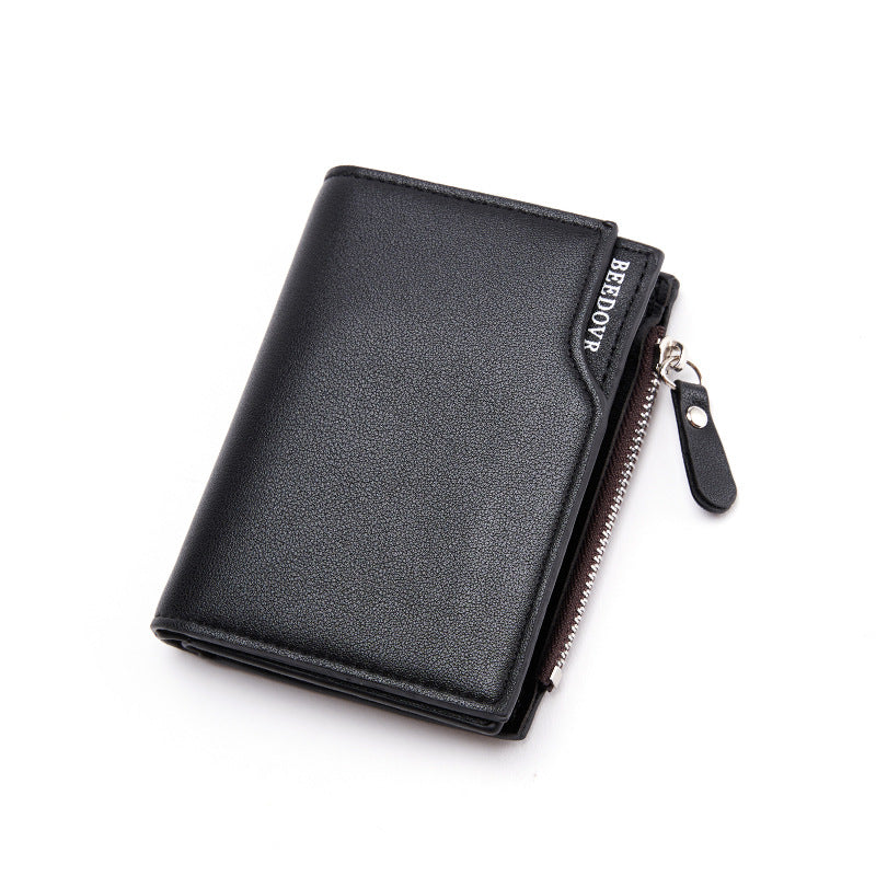 Brown Men's Slim Vertical Bifold Wallet - PU Leather Card Holder with Zipper Coin Pocket and ID Window V888-ELOSUNG36226