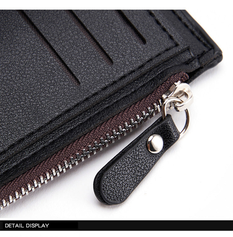 Brown Men's Slim Vertical Bifold Wallet - PU Leather Card Holder with Zipper Coin Pocket and ID Window V888-ELOSUNG36226