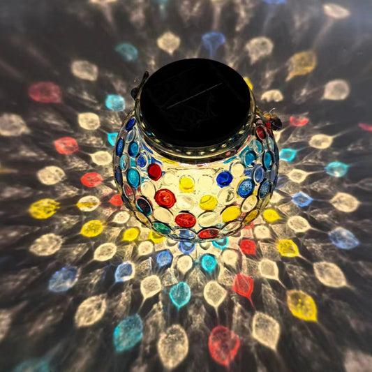 Colorful Warm Light Mosaic Solar Lantern - Decorative Stained Glass Jar Light for Garden Patio and Tabletop V888-ELOSUNG36227
