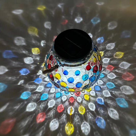 Colorful White Light Mosaic Solar Lantern - Decorative Stained Glass Jar Light for Garden Patio and Tabletop V888-ELOSUNG36228