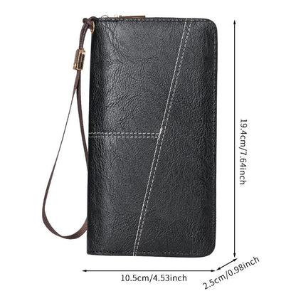 Black Men's Long Zipper Wallet Clutch - PU Leather Wristlet with Phone and Card Slots V888-ELOSUNG36229