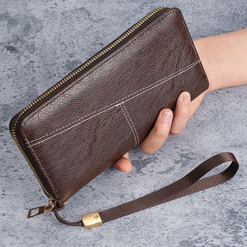 Coffee Men's Long Zipper Wallet Clutch - PU Leather Wristlet with Phone and Card Slots V888-ELOSUNG36230