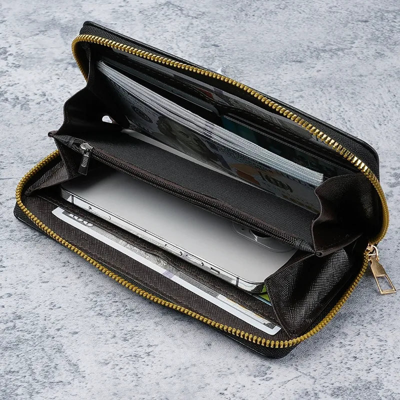 Brown Men's Long Zipper Wallet Clutch - PU Leather Wristlet with Phone and Card Slots V888-ELOSUNG36231