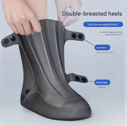 2 Pcs Size M Dark Grey Reusable Waterproof Shoe Covers - Heavy Duty Non-Slip Rain Boot Protectors V888-ELOSUNG36233