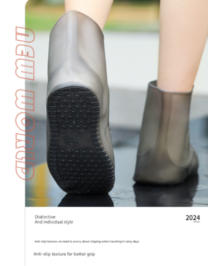 2 Pcs Size 3XL Dark Grey Reusable Waterproof Shoe Covers - Heavy Duty Non-Slip Rain Boot Protectors V888-ELOSUNG36237