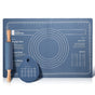 Dark Blue 3-Piece Silicone Baking Set - Non-Stick Pastry Mat with Measurements, Rolling Pin & Dough Scraper V888-ELOSUNG36244