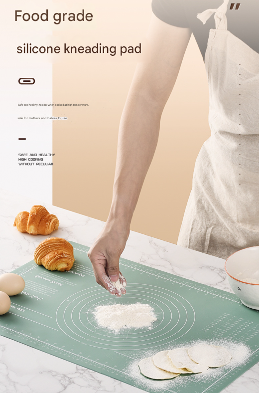 Dark Blue 3-Piece Silicone Baking Set - Non-Stick Pastry Mat with Measurements, Rolling Pin & Dough Scraper V888-ELOSUNG36244