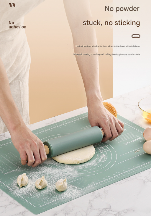 Dark Blue 3-Piece Silicone Baking Set - Non-Stick Pastry Mat with Measurements, Rolling Pin & Dough Scraper V888-ELOSUNG36244