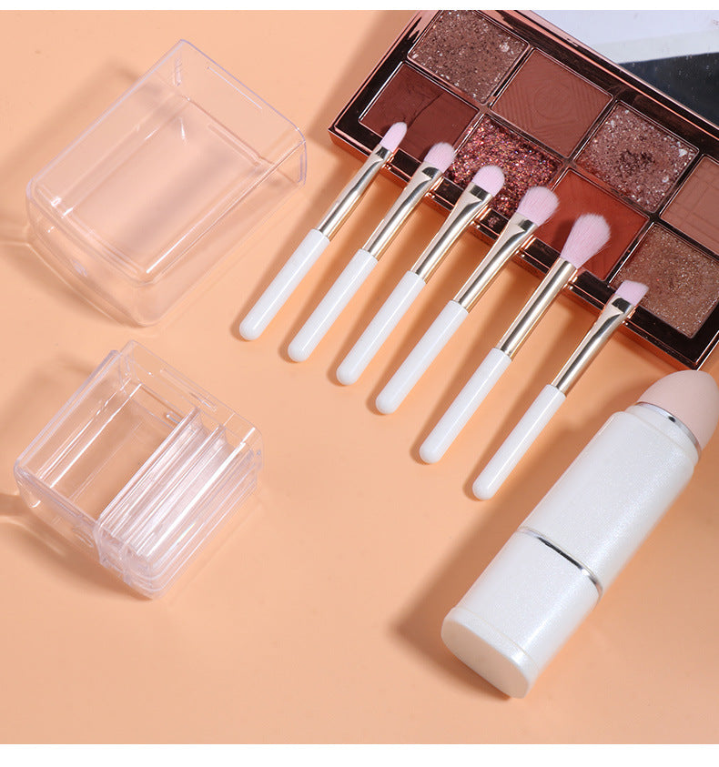 Wine Red Compact 8-in-1 Makeup Brush Set - Portable Travel Kit with Retractable Brushes and Case V888-ELOSUNG36246