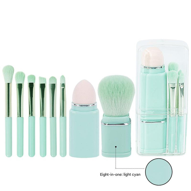 Lighgt Cyan Compact 8-in-1 Makeup Brush Set - Portable Travel Kit with Retractable Brushes and Case V888-ELOSUNG36248