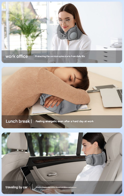 Light Grey Press-Pump Inflatable Travel Pillow - Ultra-Lightweight Ergonomic 360 degrees Neck Support V888-ELOSUNG36249