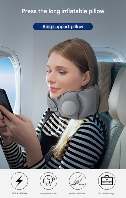 Dark Grey Press-Pump Inflatable Travel Pillow - Ultra-Lightweight Ergonomic 360 degrees Neck Support V888-ELOSUNG36250