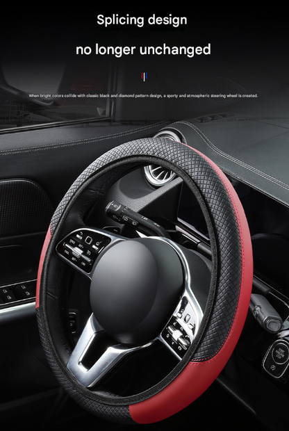 2-Pack (Type A + Type B)Black Sporty Carbon Fiber Leather Steering Wheel Cover - Universal 38cm Easy-Fit V888-ELOSUNG36260