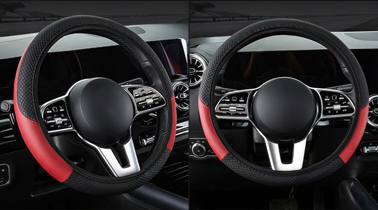 2-Pack (Type A + Type B)Black Sporty Carbon Fiber Leather Steering Wheel Cover - Universal 38cm Easy-Fit V888-ELOSUNG36260