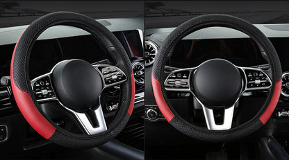 2-Pack (Type A + Type B)Black Sporty Carbon Fiber Leather Steering Wheel Cover - Universal 38cm Easy-Fit V888-ELOSUNG36260