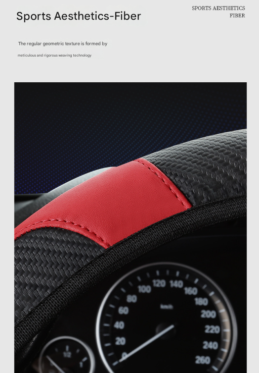 2-Pack (Type A + Type B)Black Sporty Carbon Fiber Leather Steering Wheel Cover - Universal 38cm Easy-Fit V888-ELOSUNG36260