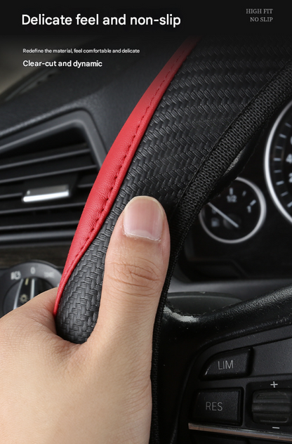 2-Pack (Type A + Type B)Black Sporty Carbon Fiber Leather Steering Wheel Cover - Universal 38cm Easy-Fit V888-ELOSUNG36260