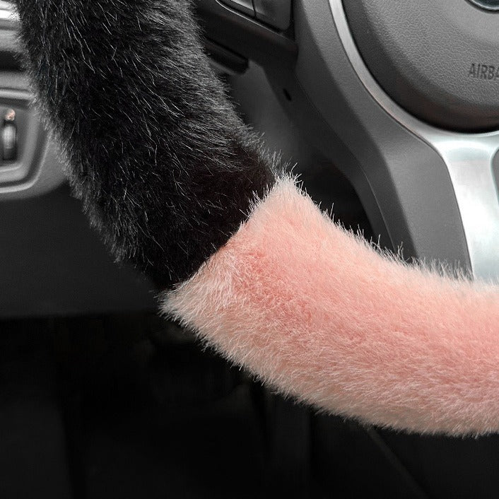 Black Stitching White Plush Cat Ear Steering Wheel Cover - Cute & Fuzzy Winter Grip, Universal 38cm Fit V888-ELOSUNG36263