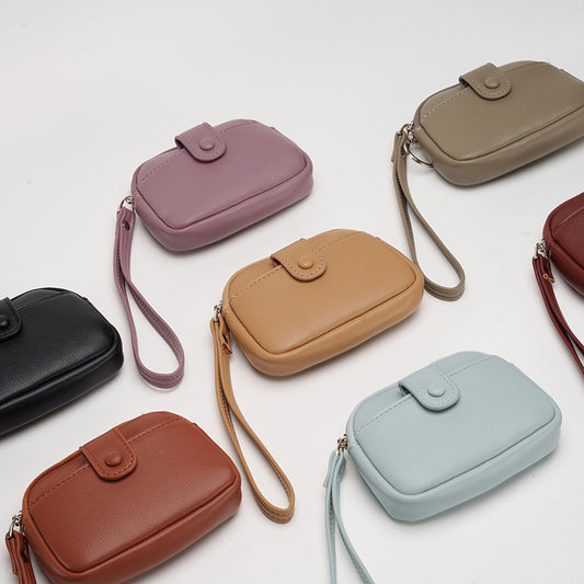 Black Womens Compact PU Leather Coin Purse - Stylish Mini Wallet Wristlet with Card Holder and Key Ring V888-ELOSUNG36281