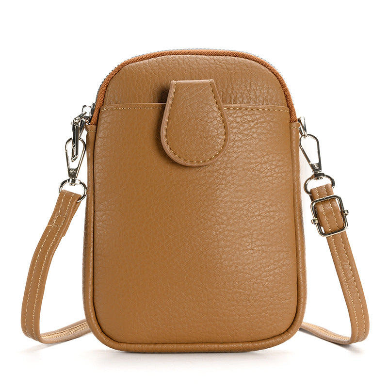 Brown Chic Crossbody Phone Bag - Womens PU Leather Mini Shoulder Purse with Adjustable Strap V888-ELOSUNG36287