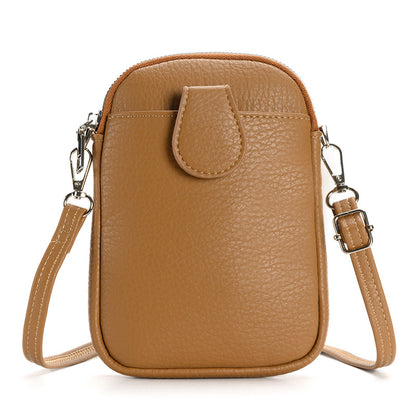 Brown Chic Crossbody Phone Bag - Womens PU Leather Mini Shoulder Purse with Adjustable Strap V888-ELOSUNG36287