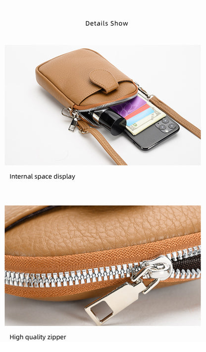 Brown Chic Crossbody Phone Bag - Womens PU Leather Mini Shoulder Purse with Adjustable Strap V888-ELOSUNG36287