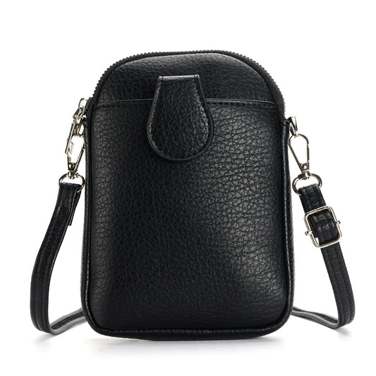 Black Chic Crossbody Phone Bag - Womens PU Leather Mini Shoulder Purse with Adjustable Strap V888-ELOSUNG36288