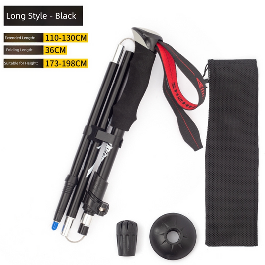 Long Black Ultralight Foldable Hiking Pole - Adjustable Aluminium Trekking Stick with EVA Grip for Outdoor V888-ELOSUNG36300