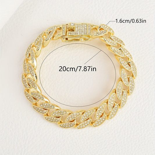 Gold 16mm Iced Out Cuban Link Bracelet - Heavy Paved Rhinestone Hip Hop Chain for Men V888-ELOSUNG36308