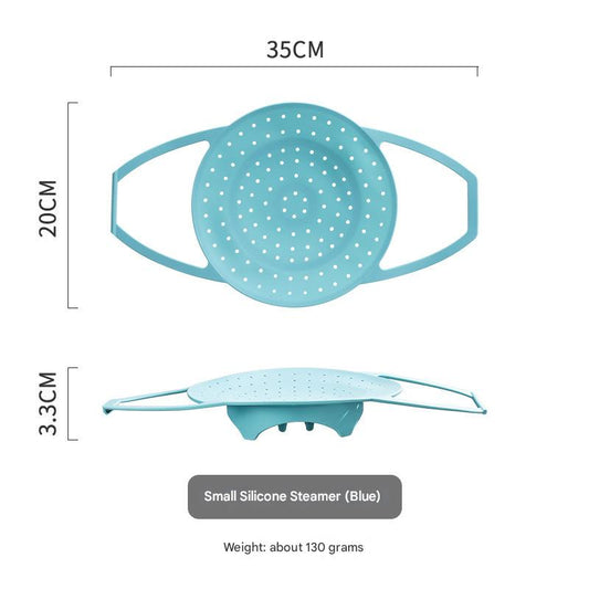 Small Blue Flexible Silicone Steamer Basket with Heat-Resistant Handles - Food-Grade Vegetable Steamer Insert V888-ELOSUNG36317