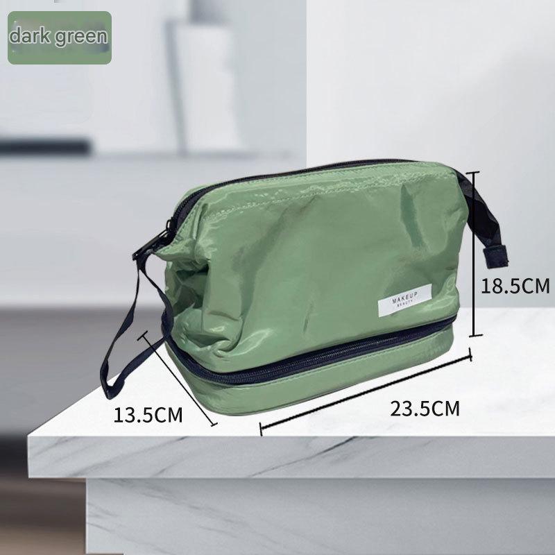 Dark Green Chic Dual-Compartment Makeup & Toiletry Bag - Large Capacity Travel Organizer with Brush Holder V888-ELOSUNG36326