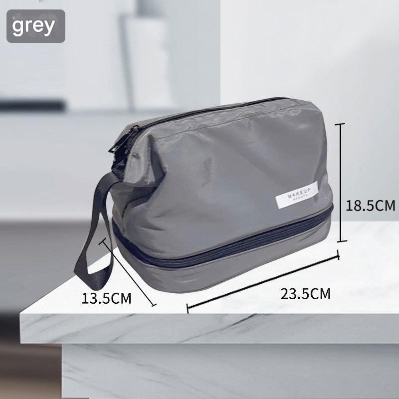 Grey Chic Dual-Compartment Makeup & Toiletry Bag - Large Capacity Travel Organizer with Brush Holder V888-ELOSUNG36327