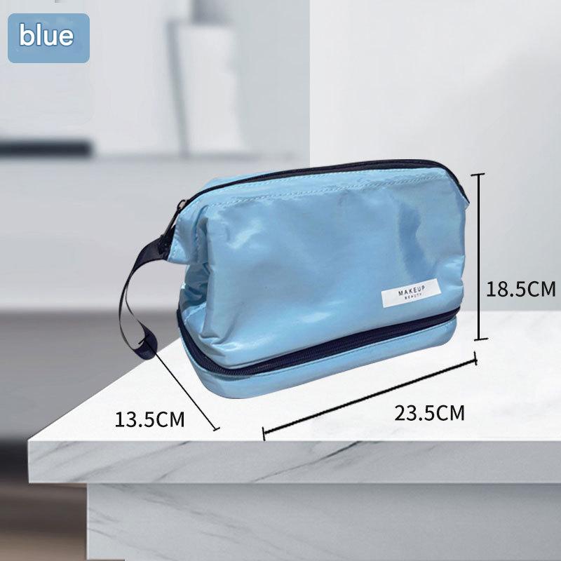Blue Chic Dual-Compartment Makeup & Toiletry Bag - Large Capacity Travel Organizer with Brush Holder V888-ELOSUNG36328