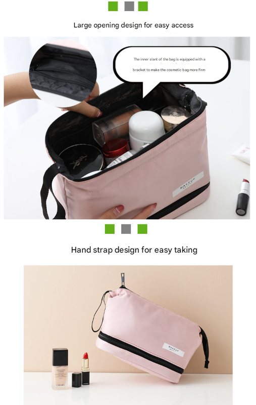 Blue Chic Dual-Compartment Makeup & Toiletry Bag - Large Capacity Travel Organizer with Brush Holder V888-ELOSUNG36328