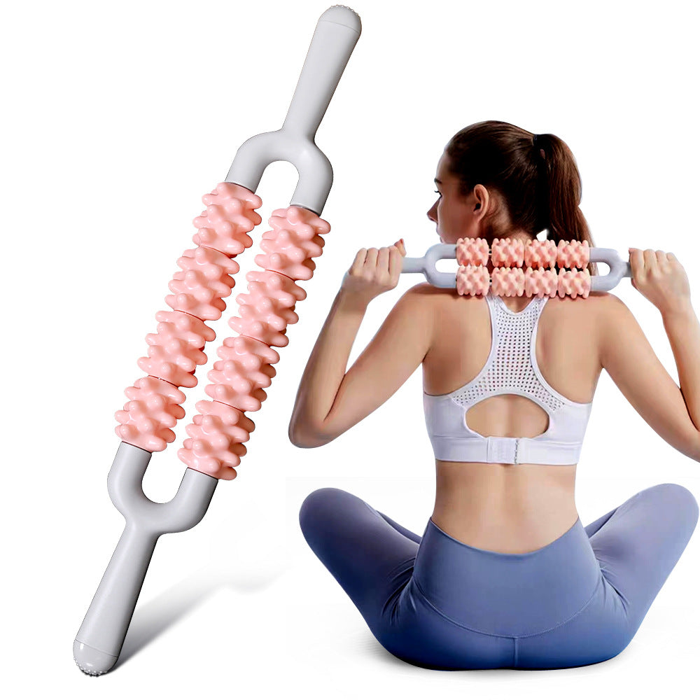 Pink and Grey Dual Row Spiky Muscle Roller Stick - Deep Tissue Massager for Back and Leg Recovery V888-ELOSUNG36340