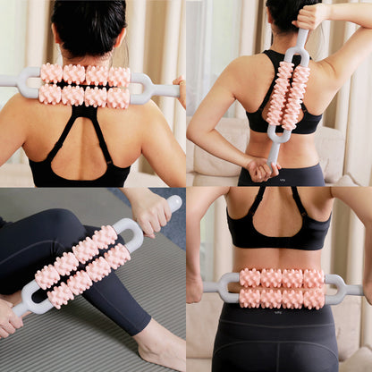 Pink and Grey Dual Row Spiky Muscle Roller Stick - Deep Tissue Massager for Back and Leg Recovery V888-ELOSUNG36340