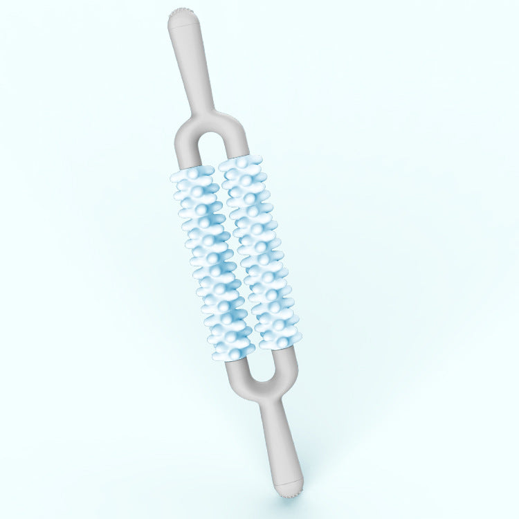 Blue and Grey Dual Row Spiky Muscle Roller Stick - Deep Tissue Massager for Back and Leg Recovery V888-ELOSUNG36341