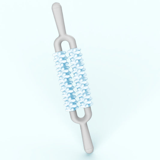 Blue and Grey Dual Row Spiky Muscle Roller Stick - Deep Tissue Massager for Back and Leg Recovery V888-ELOSUNG36341