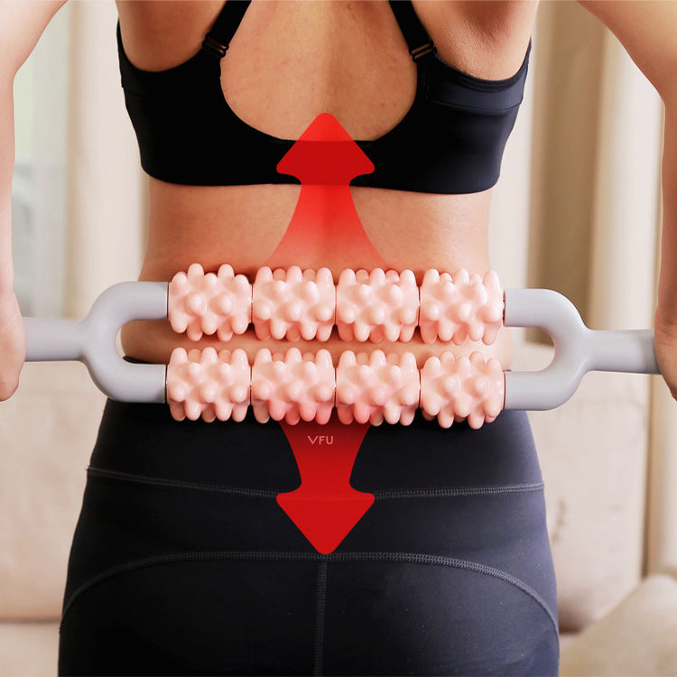 Blue and Grey Dual Row Spiky Muscle Roller Stick - Deep Tissue Massager for Back and Leg Recovery V888-ELOSUNG36341