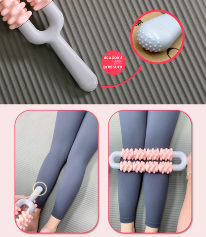 Blue and Grey Dual Row Spiky Muscle Roller Stick - Deep Tissue Massager for Back and Leg Recovery V888-ELOSUNG36341