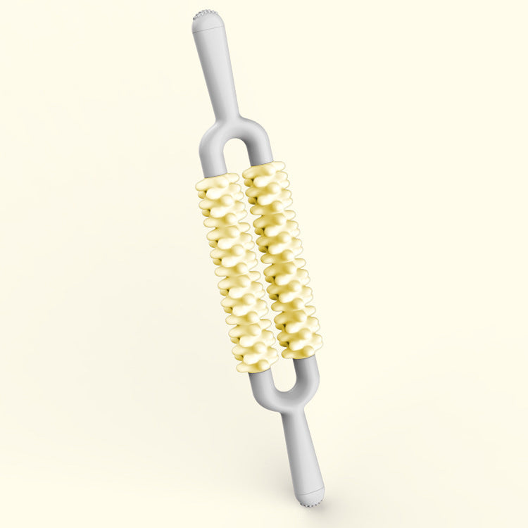 Yellow and Grey Dual Row Spiky Muscle Roller Stick - Deep Tissue Massager for Back and Leg Recovery V888-ELOSUNG36342