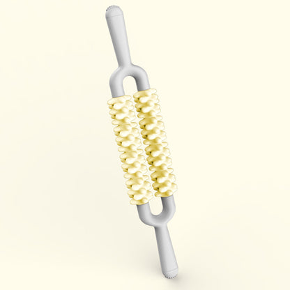 Yellow and Grey Dual Row Spiky Muscle Roller Stick - Deep Tissue Massager for Back and Leg Recovery V888-ELOSUNG36342