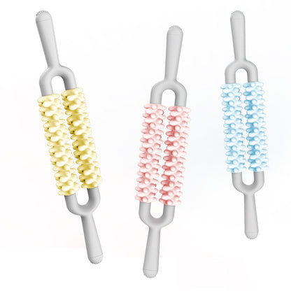 Yellow and Grey Dual Row Spiky Muscle Roller Stick - Deep Tissue Massager for Back and Leg Recovery V888-ELOSUNG36342