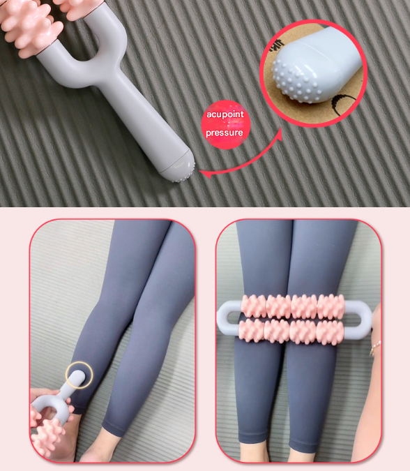 Yellow and Grey Dual Row Spiky Muscle Roller Stick - Deep Tissue Massager for Back and Leg Recovery V888-ELOSUNG36342