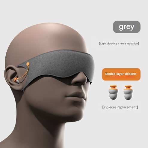 Grey 2-in-1 Blackout Sleep Mask with Integrated Noise Reducing Earplugs for Undisturbed Rest V888-ELOSUNG36343
