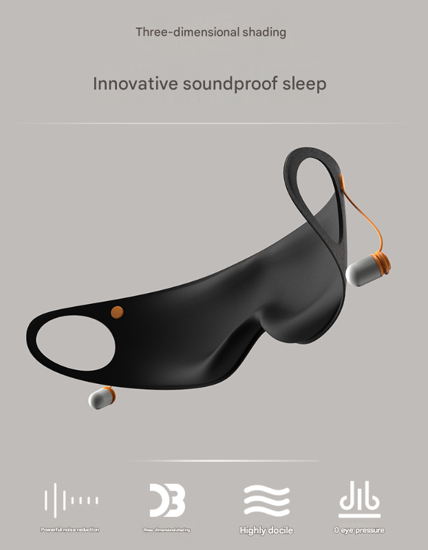 Grey 2-in-1 Blackout Sleep Mask with Integrated Noise Reducing Earplugs for Undisturbed Rest V888-ELOSUNG36343