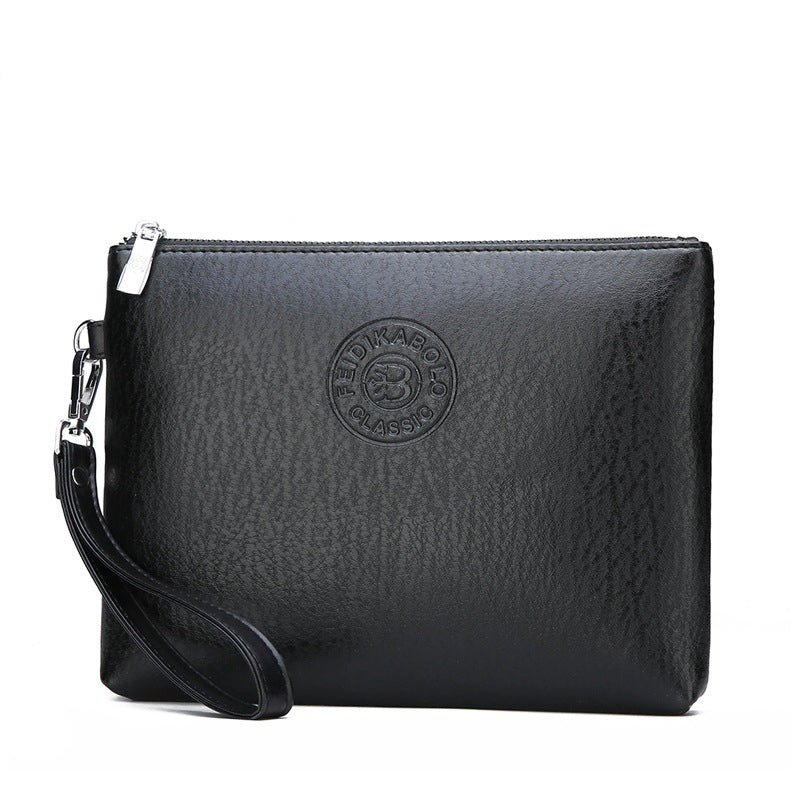 Black Classic Men's PU Leather Clutch Bag - Slim Business Wristlet & Travel Pouch V888-ELOSUNG36355