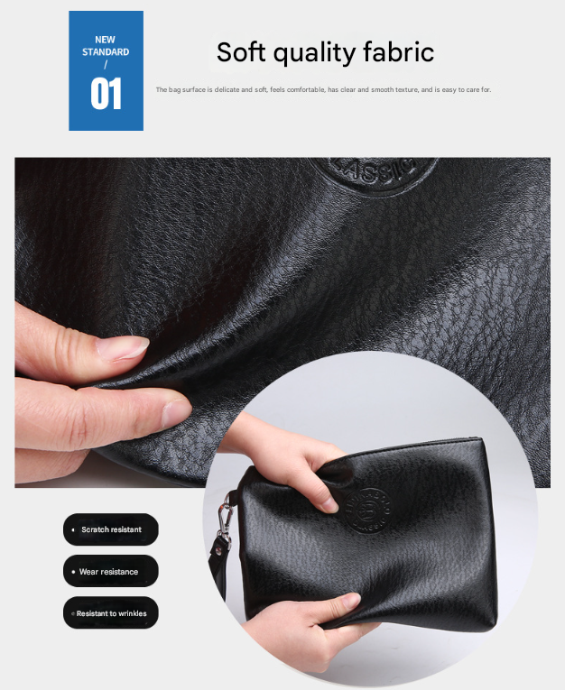 Black Classic Men's PU Leather Clutch Bag - Slim Business Wristlet & Travel Pouch V888-ELOSUNG36355